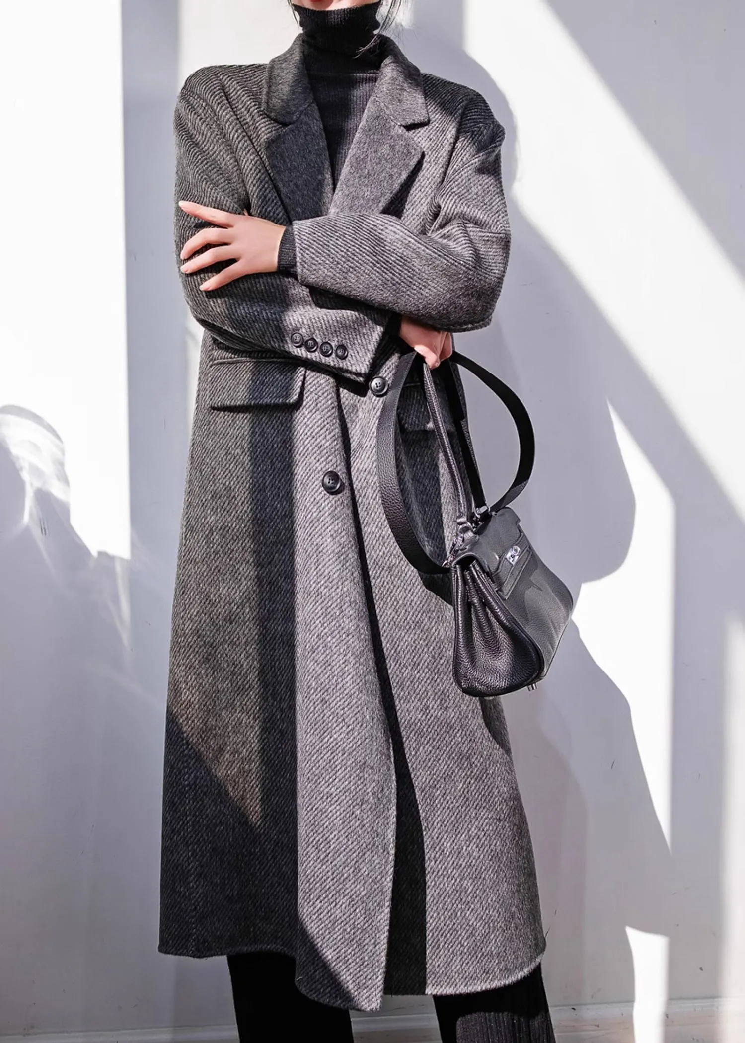 Zig Zag Gray Double Face Wool Long Coat