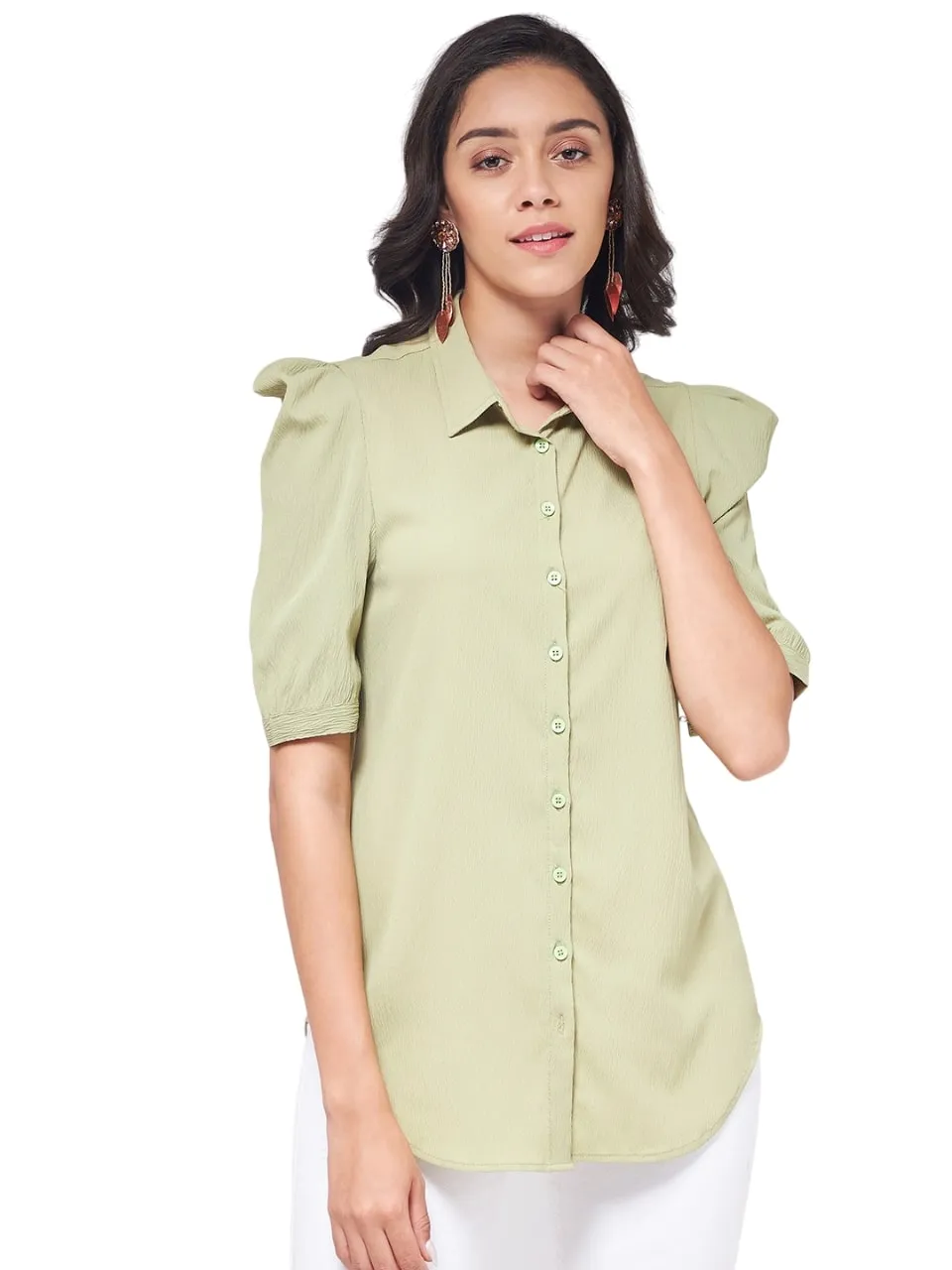 Zima Leto Women's Solid Pleated Sleeves Shirt