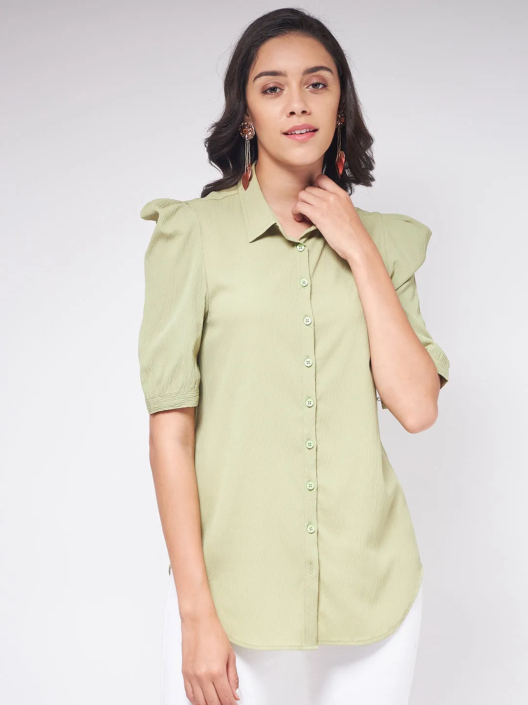 Zima Leto Women's Solid Pleated Sleeves Shirt